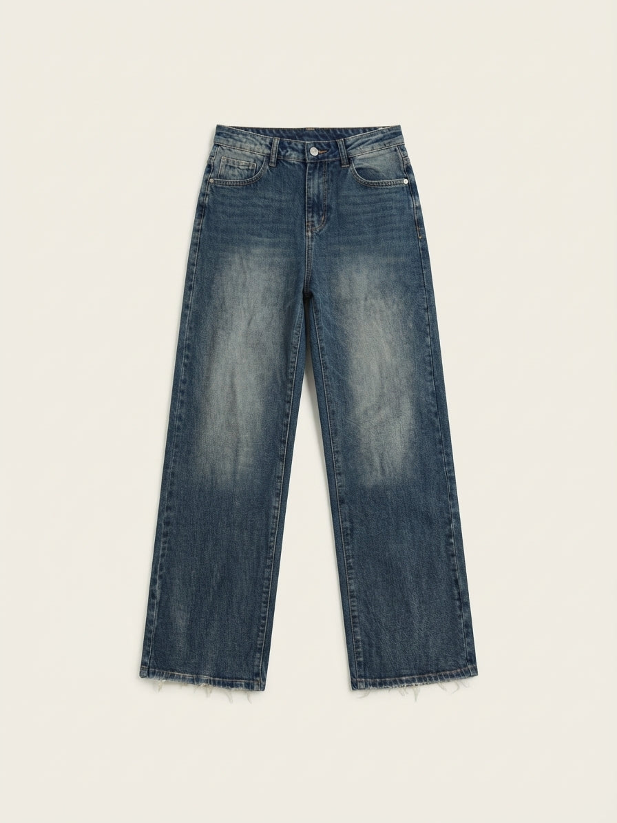 Jeans Denim Sfumati a Gamba Larga