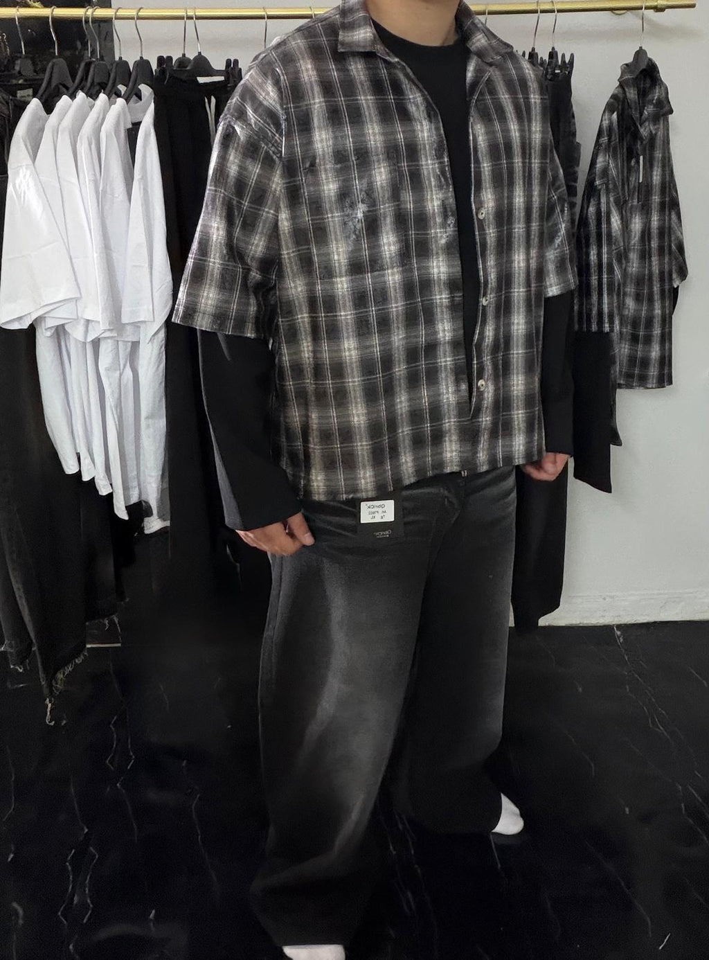 Camicia Tartan Grigia Double Layer