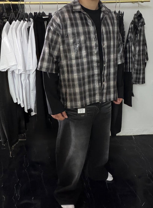 Camicia Tartan Grigia Double Layer